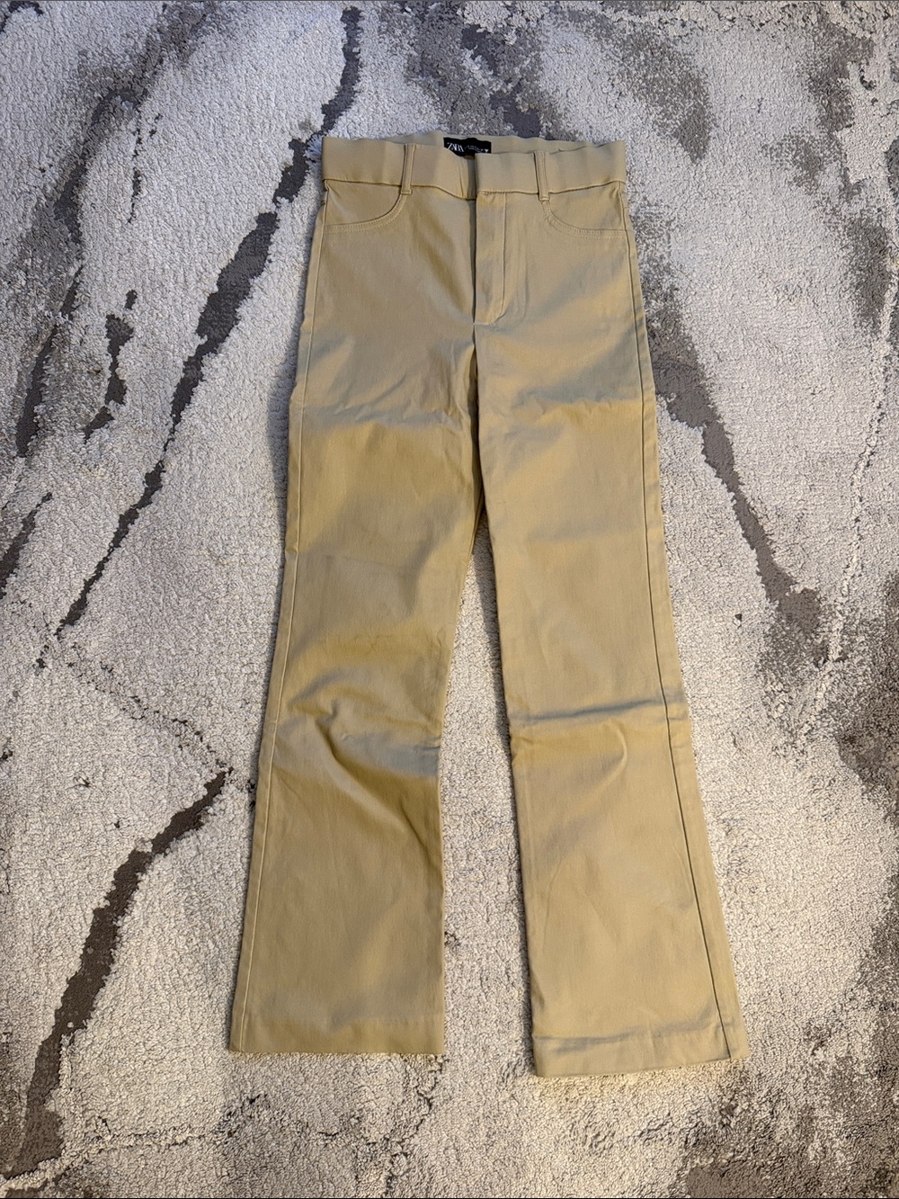 Faux Leather Light Khaki Fit and Flare Pants